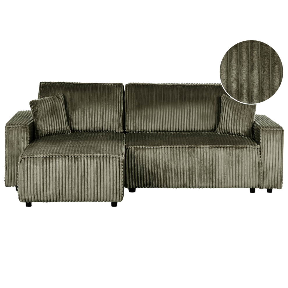 Right Hand Jumbo Cord Corner Sofa Bed Green ABACKA