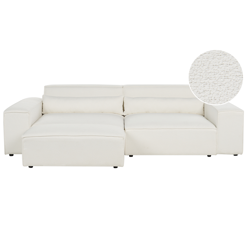 2 Seater Modular Boucle Sofa with Ottoman White HELLNAR