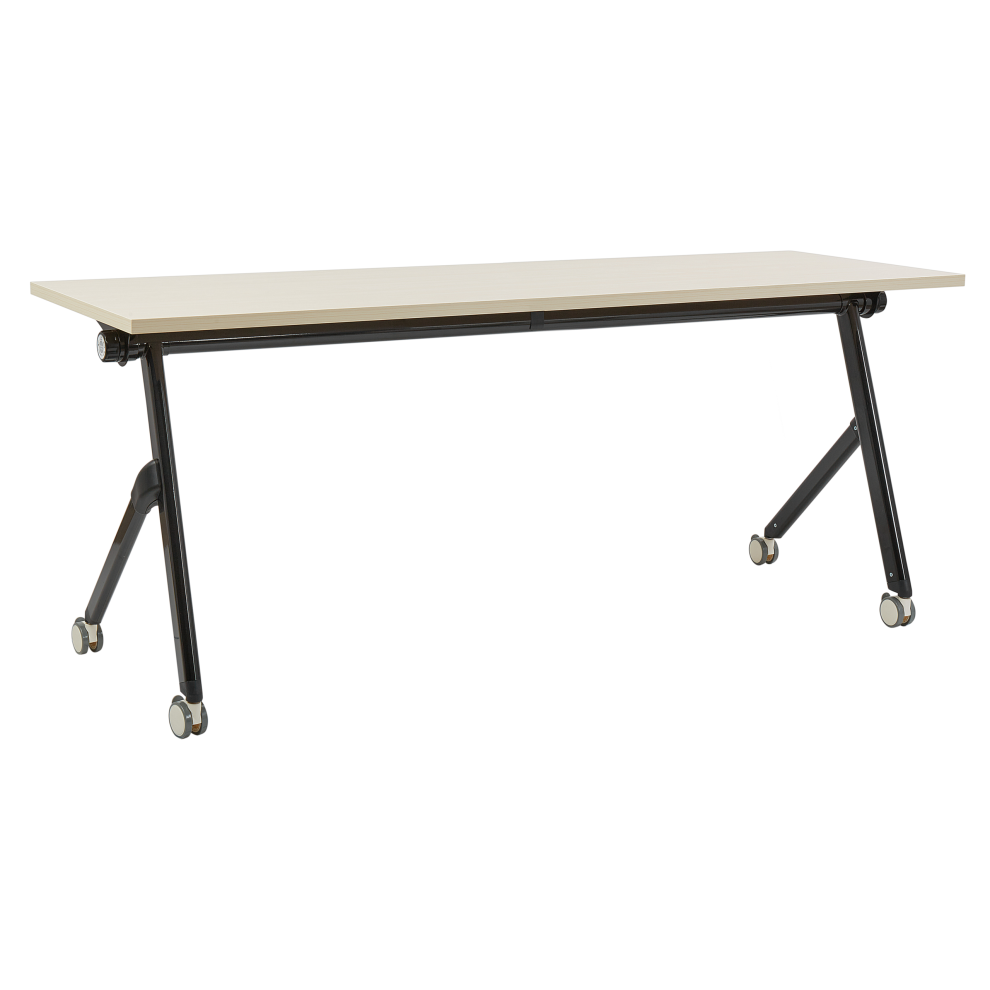 Folding Office Desk with Casters 180 x 60 cm Light Wood and Black BENDI