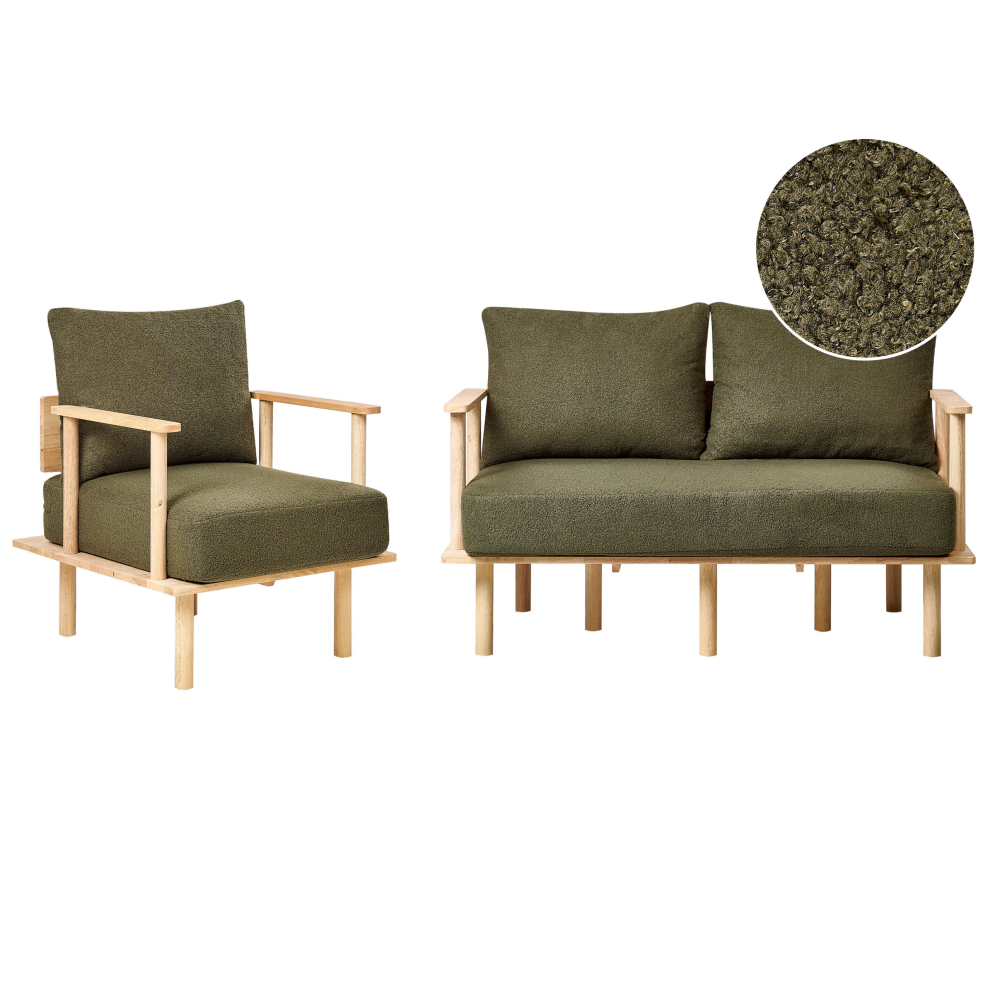 Living Room Set 3 Seater ASKER Boucle Dark Green