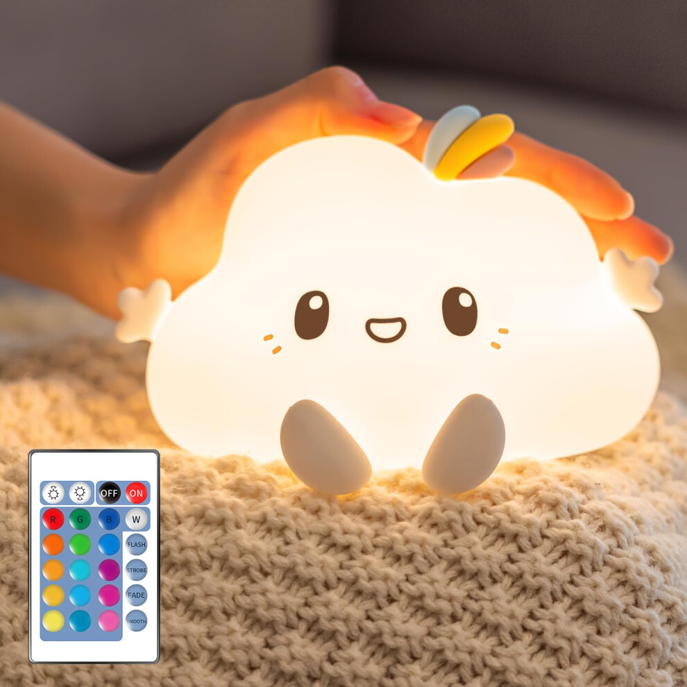 Cute Night Light Kids,ã16 Colors+Remoteã Baby Night Light Baby Cloud Light,Dimmable Child Kids Night Light Bedroom Lights,Rechargeable Night Light