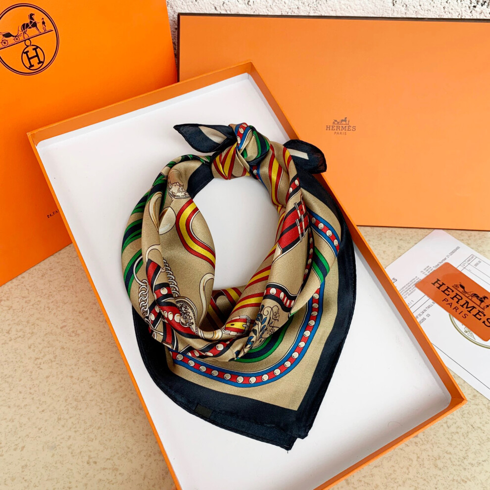 Hermes Fashionable Women'S Silk Scarves, Summer Silk Scarf, Lightweight Printed Shawls, Gift For Women（Size:50x50Cm）