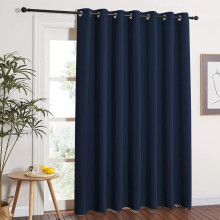 (Plain Ring Top Blue) 100% Blackout Door Curtains Thermal Insulted Single Panel Curtain + TieBack
