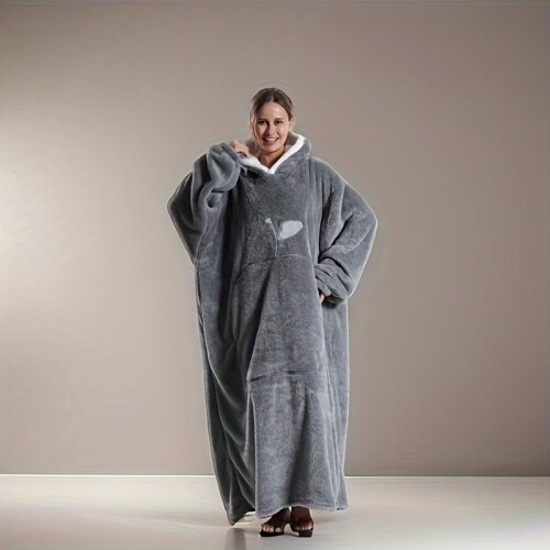 (Light Gray Apple Lounger Clothes) A Fleece-Lined Warm Wearable Blanket, Thick Oversized Hooded Loungewear, Made of Comfortable Fleece Fabric
