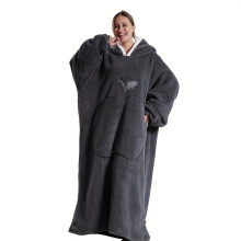 (Dark Gray Apple Lounger Clothes) A Fleece-Lined Warm Wearable Blanket, Thick Oversized Hooded Loungewear, Made of Comfortable Fleece Fabric