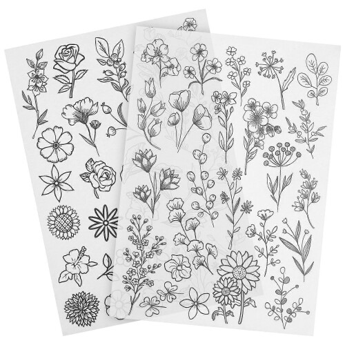 (As show, One size) 2 Sheets Embroidery Patterns Stabilizers Water Soluble Fabric Backing Embroidery Floral Patterns Stencils 1