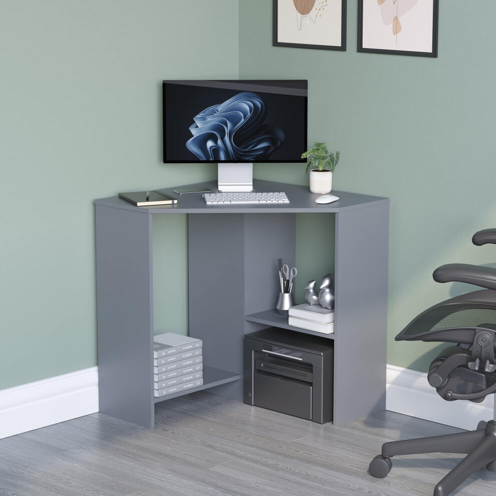 (Grey) Hetton Corner Computer Desk PC Office Study Table