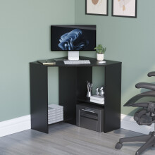 (Black) Hetton Corner Computer Desk PC Office Study Table
