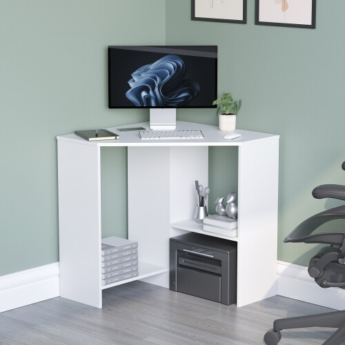 (White) Hetton Corner Computer Desk PC Office Study Table