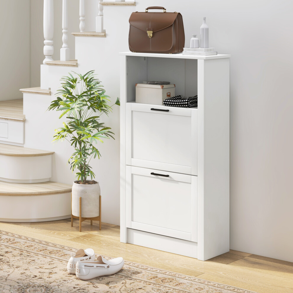 Homcom Unisex White Modern Shoe Cabinet With 2 Flip Drawers And Adjustable Shelves, - Image 6
