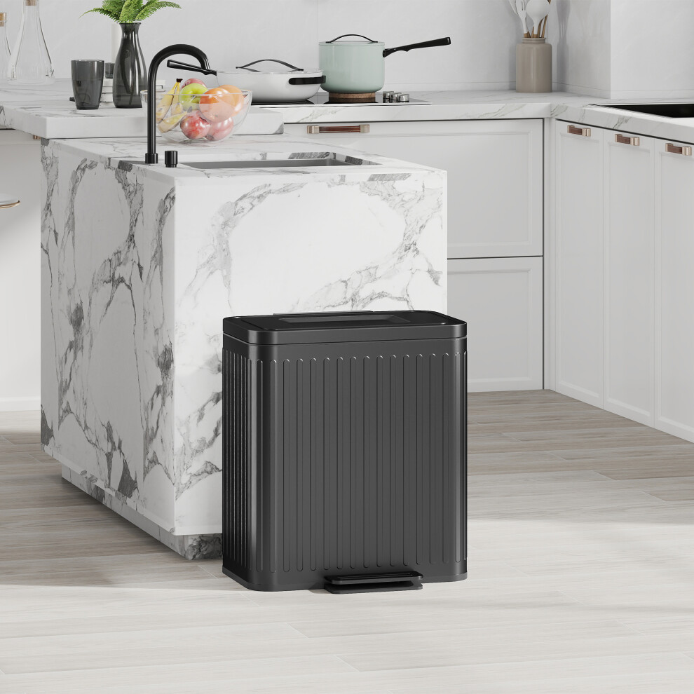 HOMCOM 2 x 20L Double Rubbish Bin, Pedal Bin with Soft-Close Lid, Black