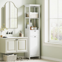 HOMCOM Slim Bathroom Storage Unit with Tilt-Out Laundry Cabinet Drawer White