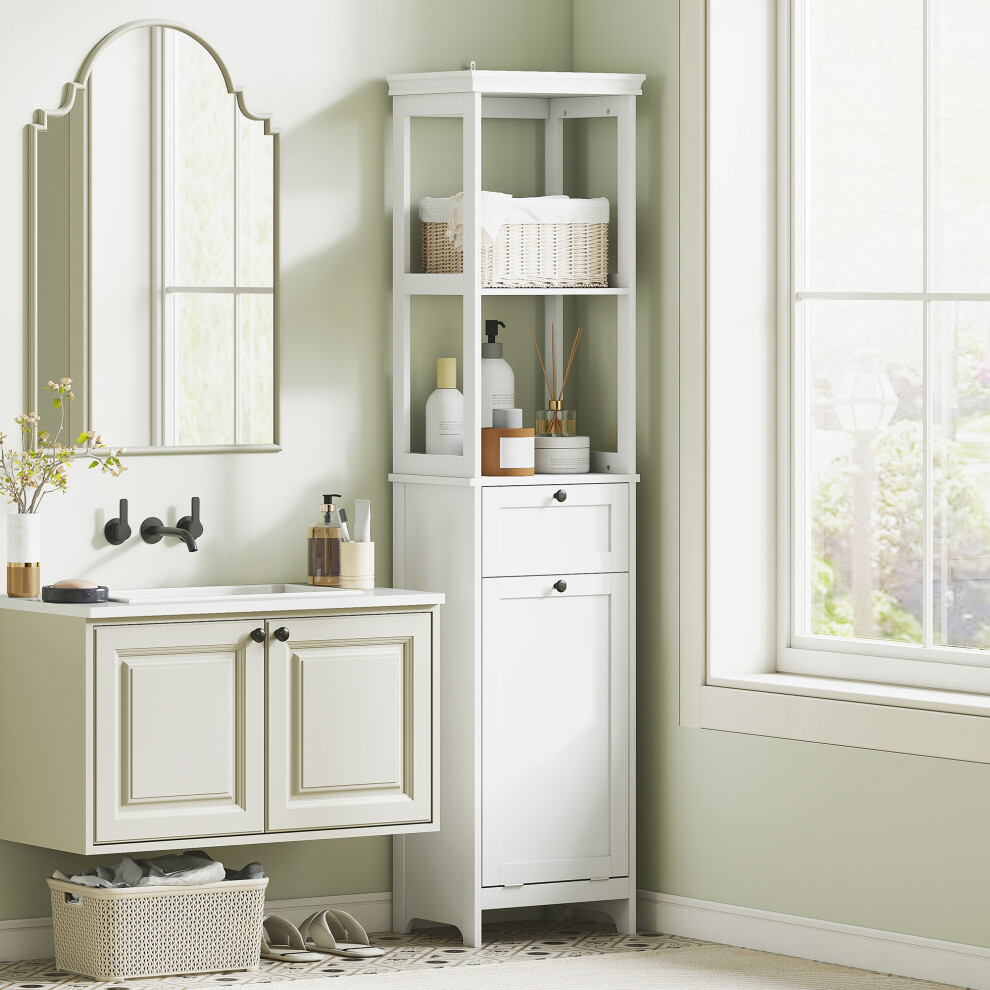 HOMCOM Slim Bathroom Storage Unit with Tilt-Out Laundry Cabinet Drawer White