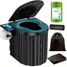 (Black-) [Removable Portable Potty Anywhere] Portable Toilet, Upgraded 12-inch Toilet Seat, Folding Toilet with Removable Paper Holder