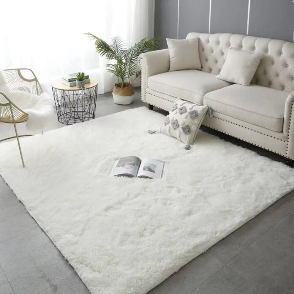 (Solid white, 180*200cm) Large Area Rug/Carpet) Non Slip Rugs Living Room Bed Room Shaggy Grey Rug