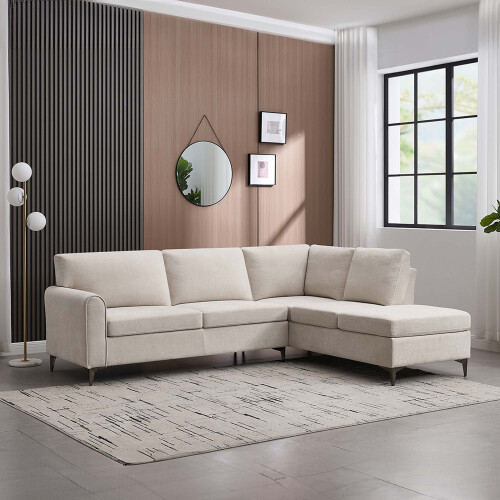 MORE4HOMES (Beige) ROMA 3 SEATER FABRIC CORNER SOFA