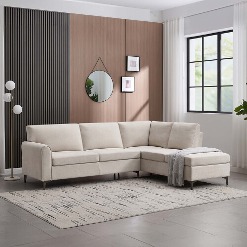 MORE4HOMES (Beige) ROMA 3 SEATER FABRIC CORNER SOFA 2