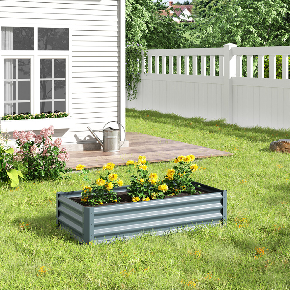 (Grey) Outdoor Galvanized Steel Garden Bed