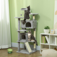 PawHut 138cm Cat Tower with Scratching Posts Bed Condo Platform, Light Grey