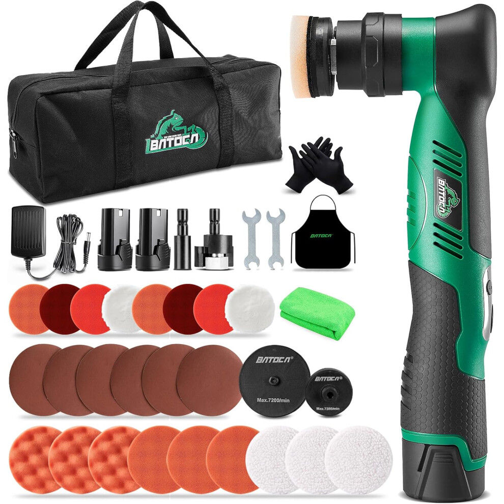 S5 Cordless Mini Car Polisher Buffer Sander Dual Action & Rotary Polishing Machine 2X 12V Battery with 1" 3" Polishing Pads Kit