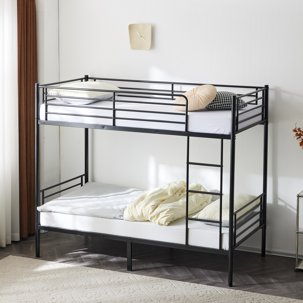 Metal Bunk Bed Single over Single Loft Bed Frame w/Ladder & Rail,Black