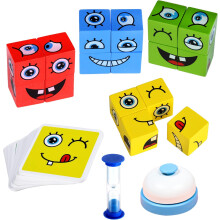 Wooden Expressions Matching Block Puzzle Educational Games Montessori Toy for Kids Preschool Ages 3 Years and Up,Face-Changing Cube Building Blocks