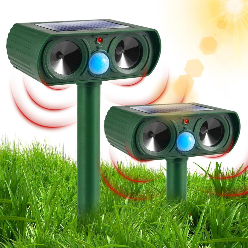 (2PCS) Solar Power Cat Repellent Scarer Infrared PIR Sound Deterrent