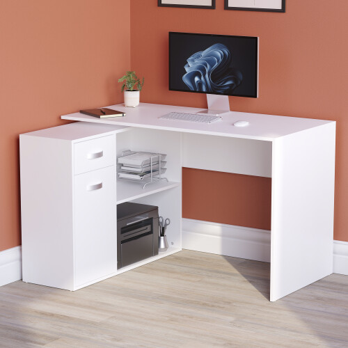Home Discount (White) Longton Computer Desk Corner Adjustable L Shape 2