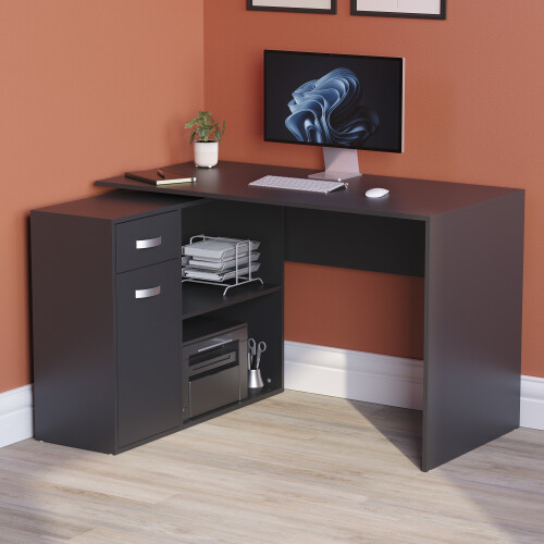 Home Discount (Black) Longton Computer Desk Corner Adjustable L Shape 2