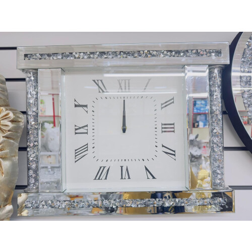 Silver Crystal Crush Diamond Square Wall ClockMirroredGlass 1