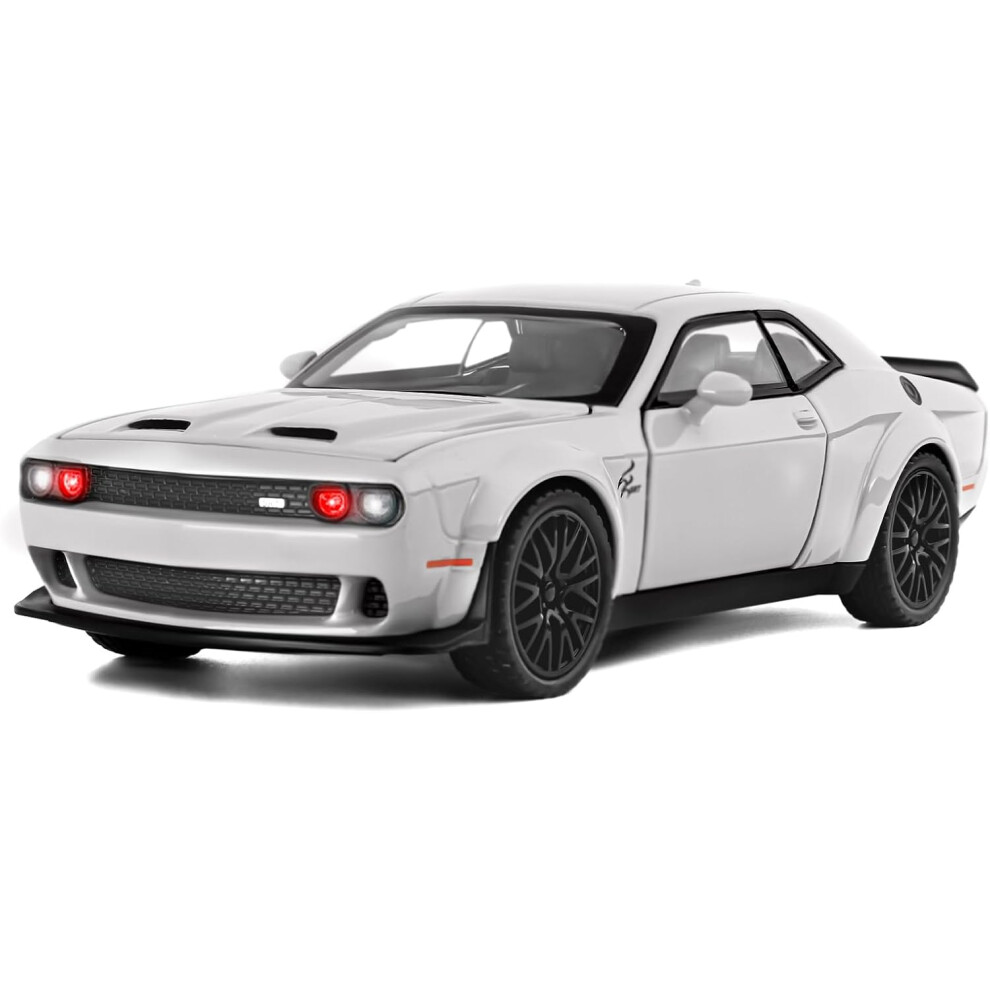(Gray) Toy Model Car for Kids 1: 32 Scale Challenger Die cast Metel Toy Cars for Pull Back Model Car with Sound and Light Toy Birthday Gifts-image-OPC-PGYNTZX-NEW