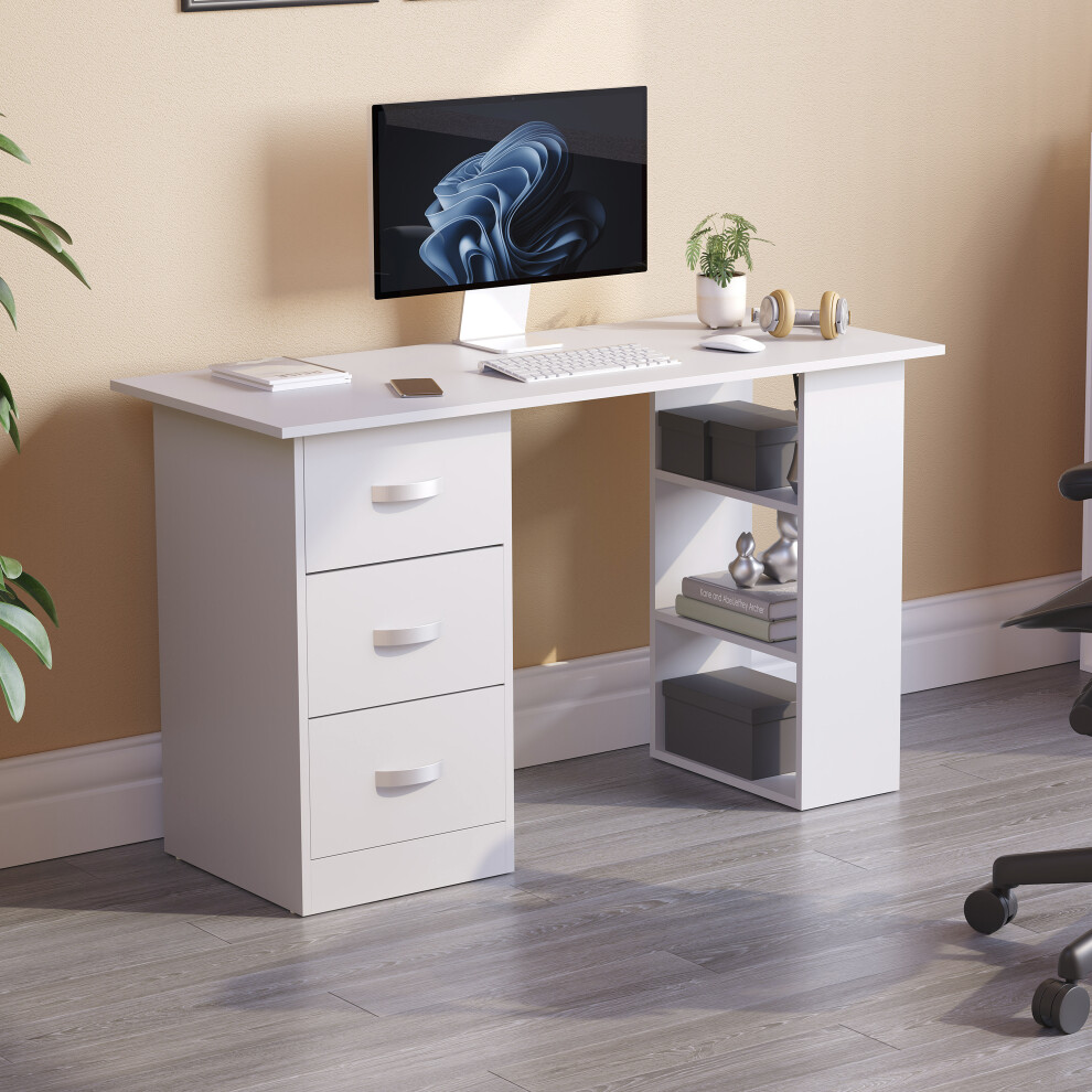 Home Discount (White) Mason 3 Drawer Shelf Computer Desk Pc Office Study White