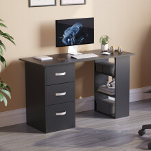 (Black) Mason 3 Drawer Shelf Computer Desk PC Office Study