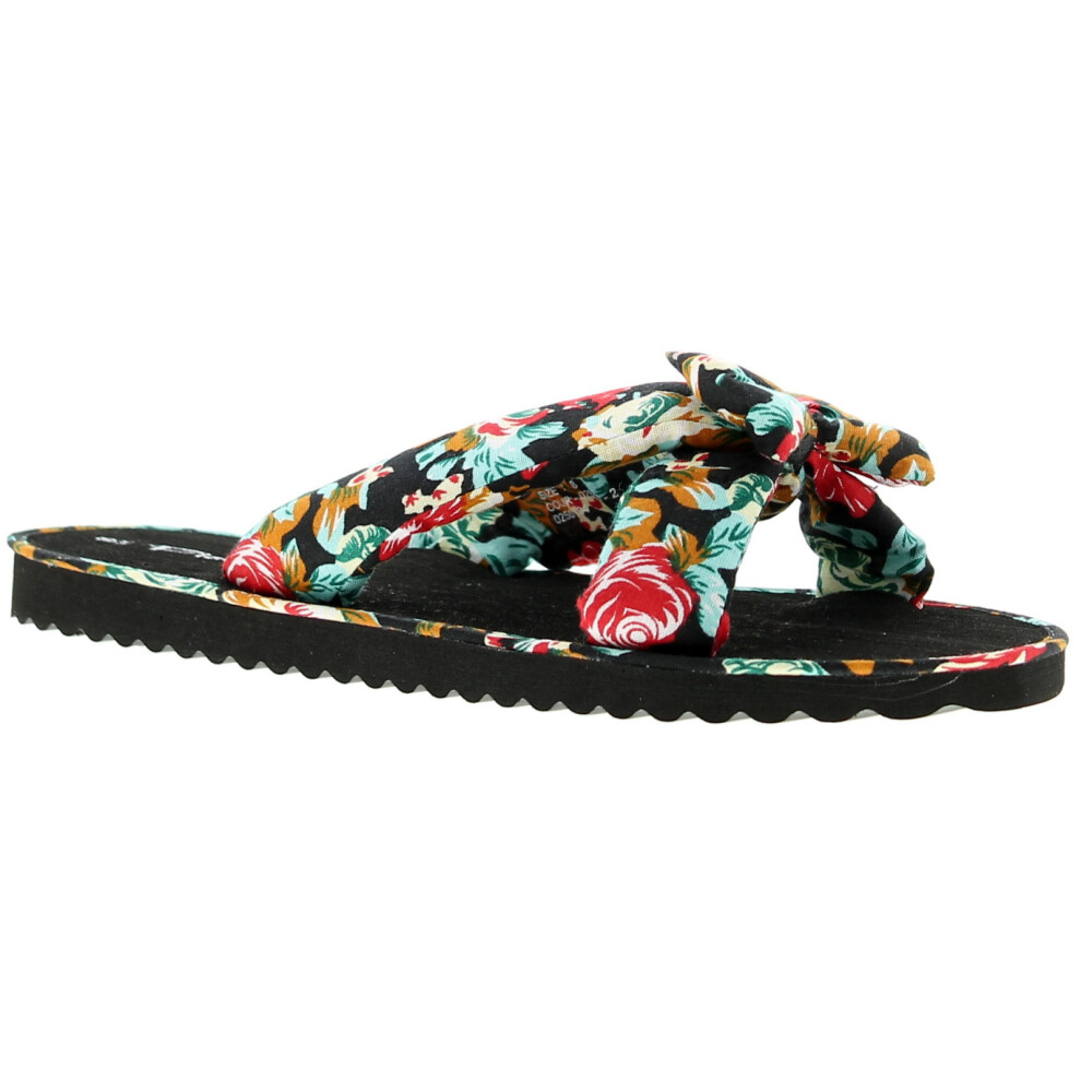 (Black, 6 (Adults')) New Ladies/Womens Black And Floral Patterned Cross Over Mule Sandals. UK Size