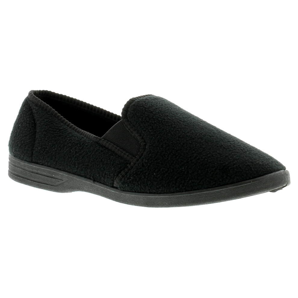 (Black, 7 (Adults')) New Mens/Gents Black Fleece Upper Twin Gusset Slippers. UK Size