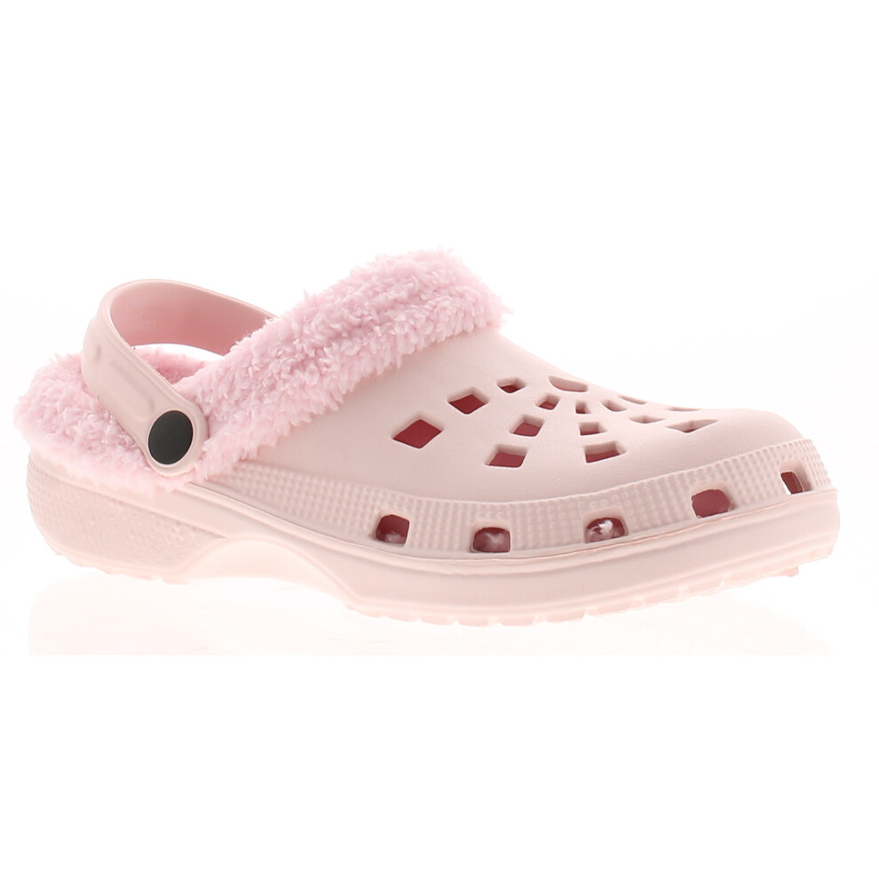 (Pink, 6 (Adults')) Womens Clog Sandals Flip Flops Faux Fur Lined Zena pink UK Size