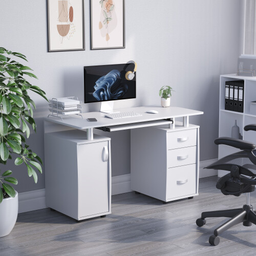 Home Discount (White) Otley 3 Drawer Computer Desk PC Office Workstation
