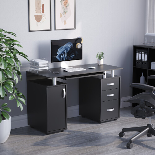 Home Discount (Black) Otley 3 Drawer Computer Desk PC Office Workstation