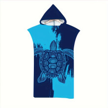 (Blue Turtle) 1pc Large Water-Absorbent Beach Robes For Men And Women, Wearable Quick-Drying Bath Towels