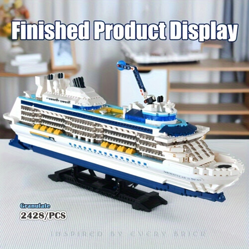 (Ship) 2428pcs Technic Cruise Ship Building Blocks Set, Speedboat Model Construction Kit, ABS Material for Home Decor