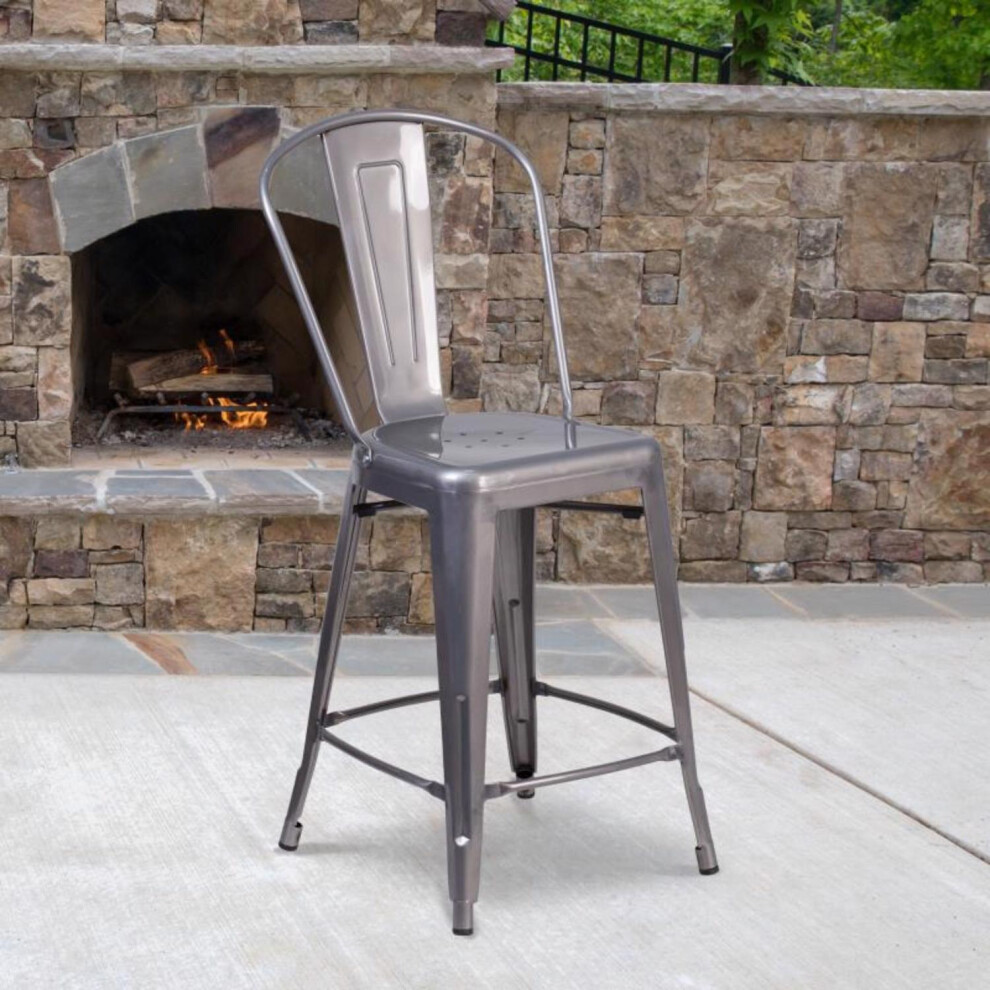 4pc 24 Inch Backless Metal Counter Stool Industrial Style Seating Clear Grey