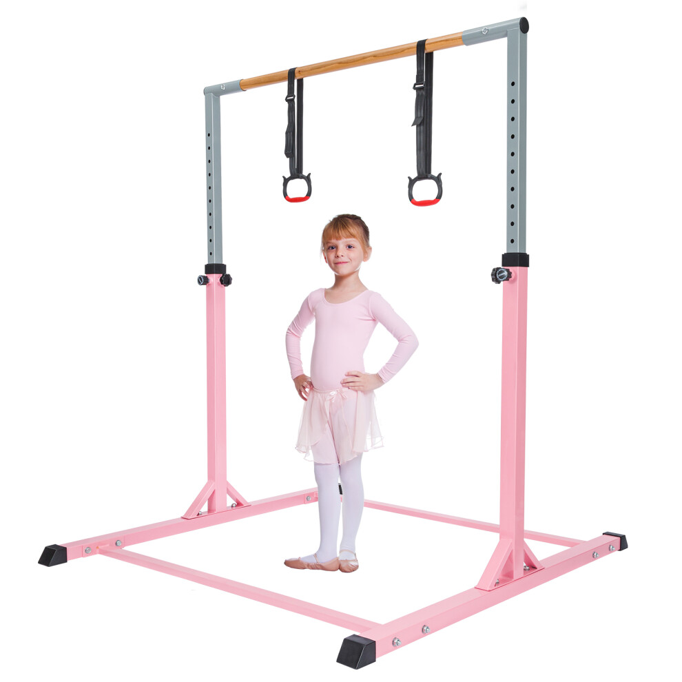 Gymnastics Bar for Kids with Rings Height Adjustable Horizontal Bar