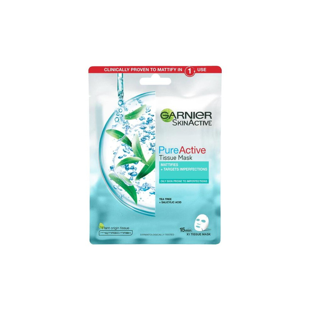 3 x Garnier Skin Active Pure Active Tissue Mask Tea Tree + Salicylic Acid