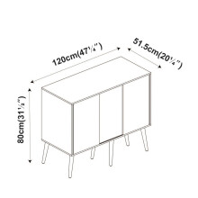 ( White Carcass  +  Black Doors  , Pine legs) 3-Door Sliding Cabinet Sideboard Storage Organiser Home Cupboard on Wooden Legs