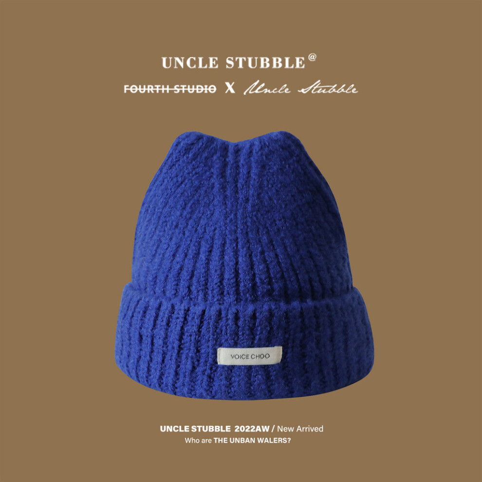(Blue)Bonnet femme laine tricoté oreille chat couleur unie protection contre le froid mode hiver