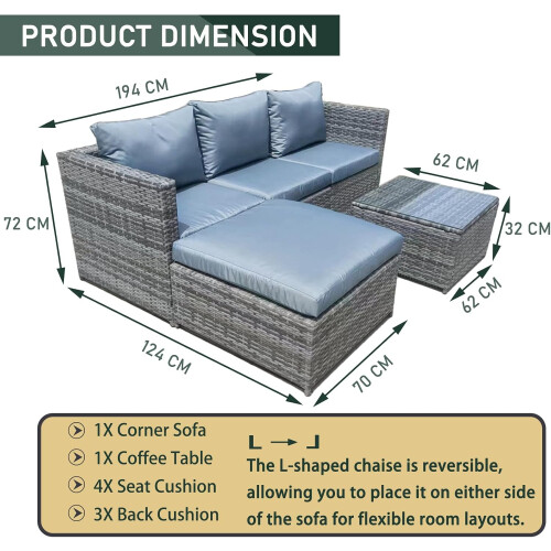 Patio Rattan Corner Sofa Reversible L-Shaped 2