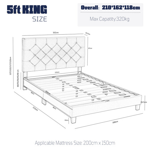 (King (150×200cm), Green) Bed Frame Upholstered Platform Bed with Adjustable Headboard & Lifting Storage 1