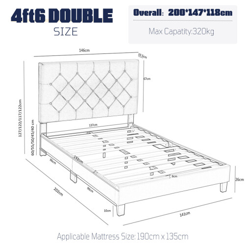 (Double (135×190cm), Green) Bed Frame Upholstered Platform Bed with Adjustable Headboard & Lifting Storage 1