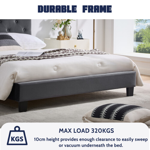 (King (150×200cm), Grey) Bed Frame Upholstered Platform Bed with Adjustable Headboard & Lifting Storage 2
