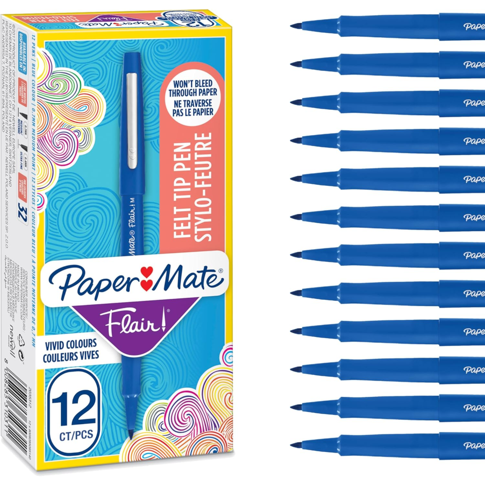 Paper Mate Flair Felt Tip Pens Medium Point 0.7mm Writing Pens Blue